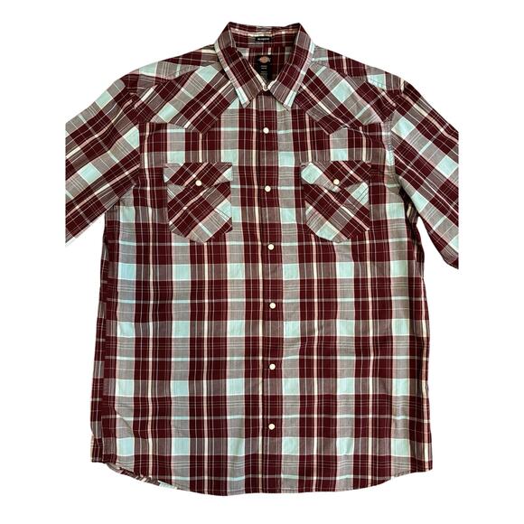 Dickies Men's Western Shirt Medium Plaid Pearl Snaps Relaxed Fit Ranch Rodeo EUC - Picture 2 of 9